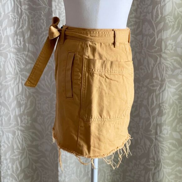 Pacsun Yellow Denim Tie Waist Raw Hem Boho Festival Mini Skirt Size 23" - Picture 4 of 8